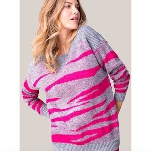 Tribal Hot Pink Zebra Tiger Stripe Knit Sweater Size XS
